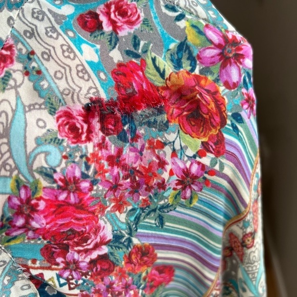 Johnny Was Brock pink blue red floral print tie front kimono duster top medium - Picture 13 of 13